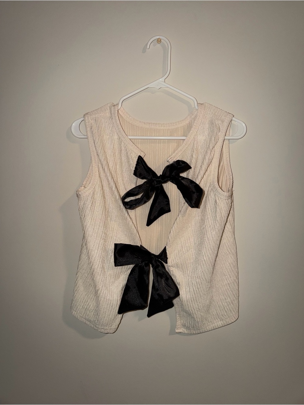 Cream Top with Black Bow Details